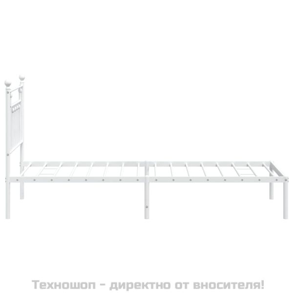 Метална рамка за легло с горна табла, бяла, 90x190 см
