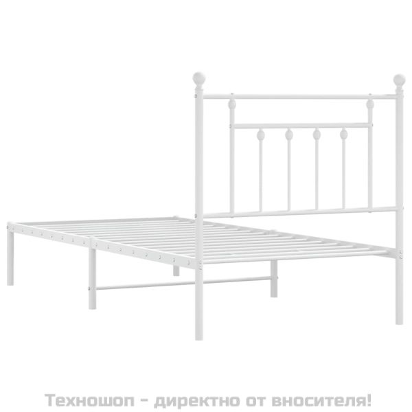Метална рамка за легло с горна табла, бяла, 90x190 см