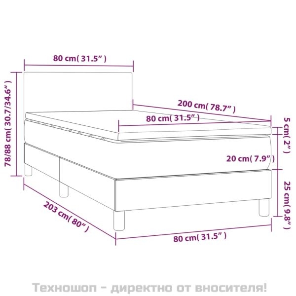 Боксспринг легло с матрак, тъмносив, 80x200 см, плат