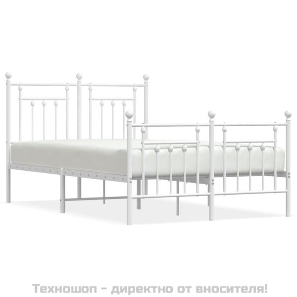 Метална рамка за легло с горна и долна табла, бяла, 135x190 см