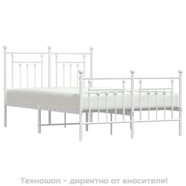 Метална рамка за легло с горна и долна табла, бяла, 135x190 см