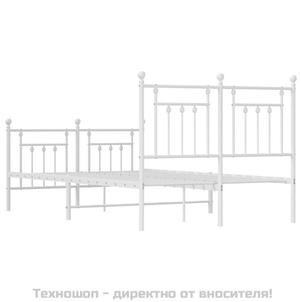 Метална рамка за легло с горна и долна табла, бяла, 135x190 см