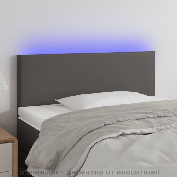 LED Горна табла за легло, сива, 90x5x78/88 см, изкуствена кожа