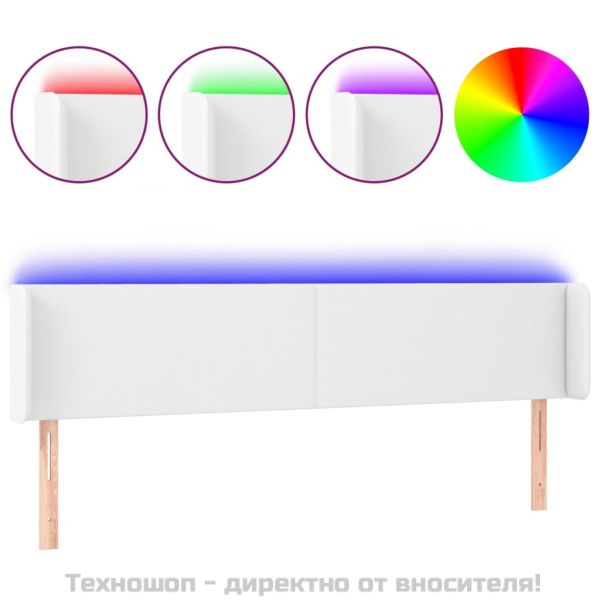 LED горна табла за легло, бяла, 163x16x78/88см, изкуствена кожа