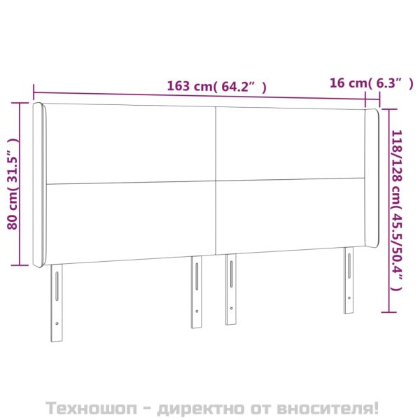 LED горна табла за легло, бяла, 163x16x118/128 см