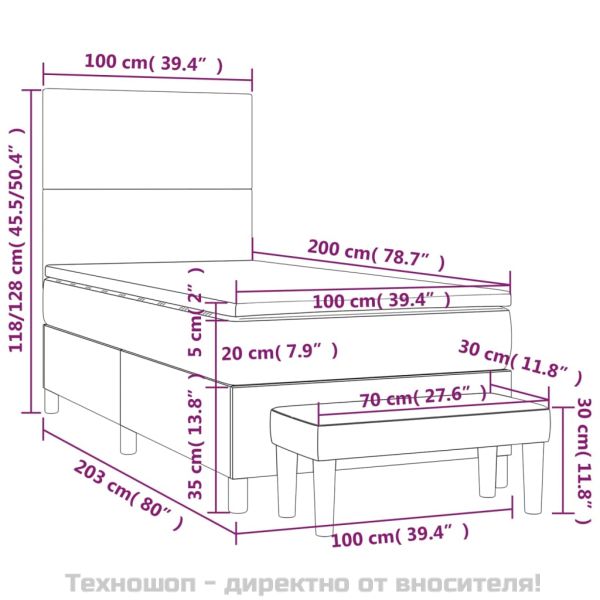 Боксспринг легло с матрак, черно, 100x200 см, изкуствена кожа