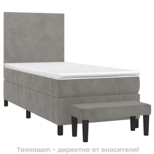 Боксспринг легло с матрак, светлосиво, 100x200 см, кадифе