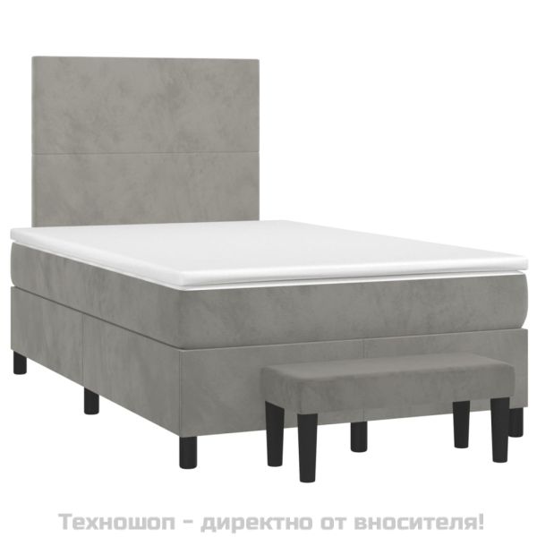 Боксспринг легло с матрак, светлосиво, 120x200 см, кадифе