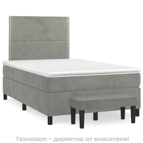 Боксспринг легло с матрак, светлосиво, 120x200 см, кадифе