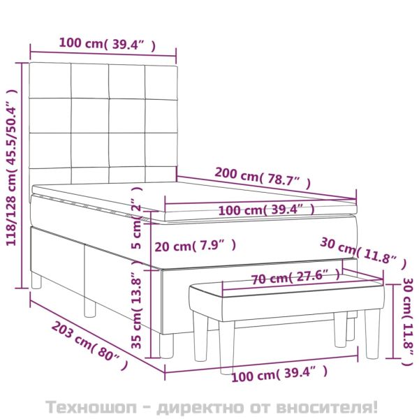 Боксспринг легло с матрак, розово, 100x200 см, кадифе