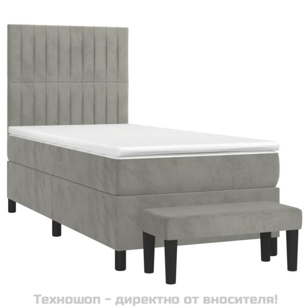Боксспринг легло с матрак, светлосива, 90x190 см, кадифе