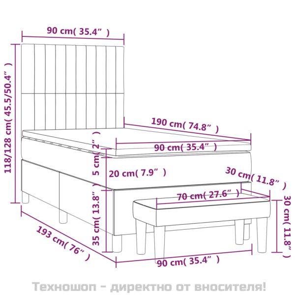 Боксспринг легло с матрак, светлосива, 90x190 см, кадифе
