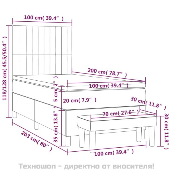 Боксспринг легло с матрак, розово, 100x200 см, кадифе