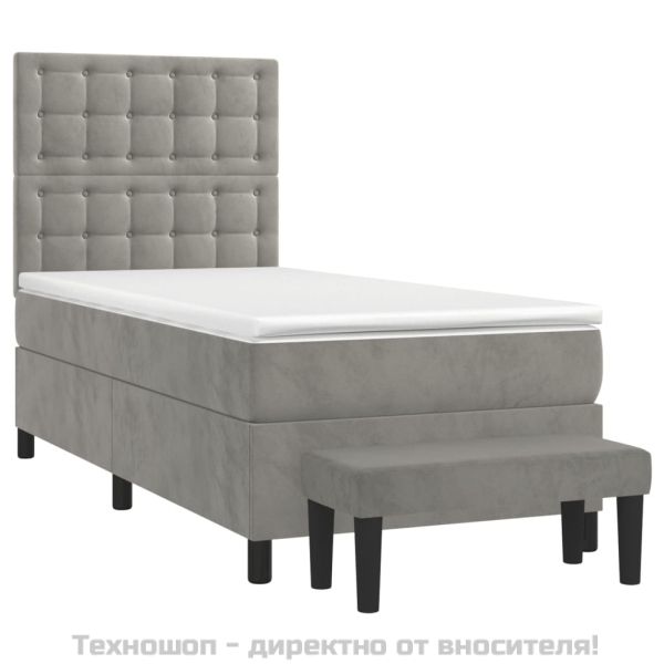 Боксспринг легло с матрак, светлосиво, 100x200 см, кадифе