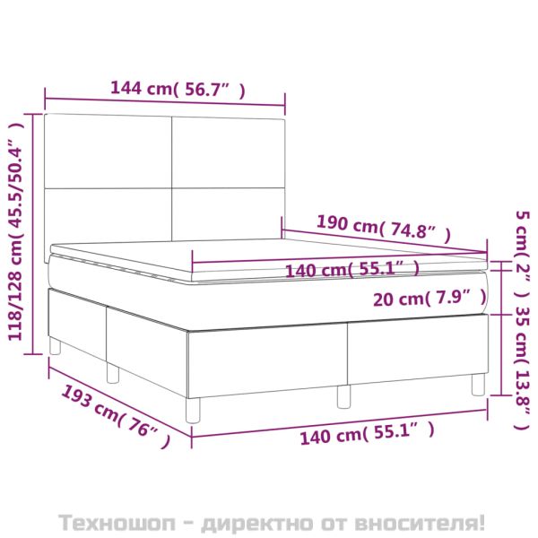 Боксспринг легло с матрак, черно, 140x190 см изкуствена кожа