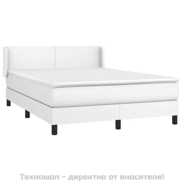 Боксспринг легло с матрак, бяло, 140x200 см, изкуствена кожа