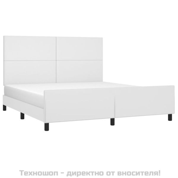 Рамка за легло с табла, бяла, 160x200 см, изкуствена кожа