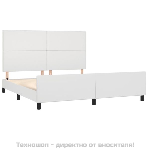 Рамка за легло с табла, бяла, 160x200 см, изкуствена кожа