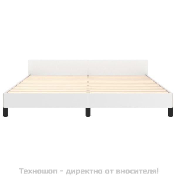 Рамка за легло с табла, бяла, 160x200 см, изкуствена кожа