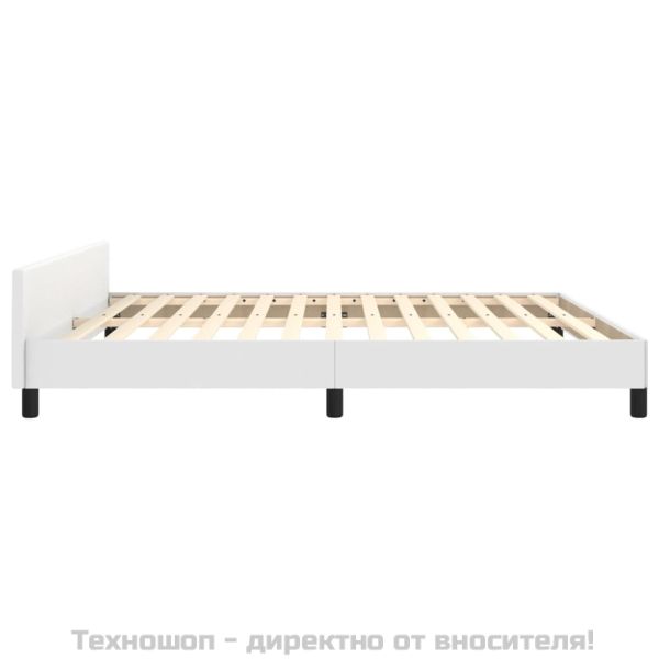 Рамка за легло с табла, бяла, 160x200 см, изкуствена кожа