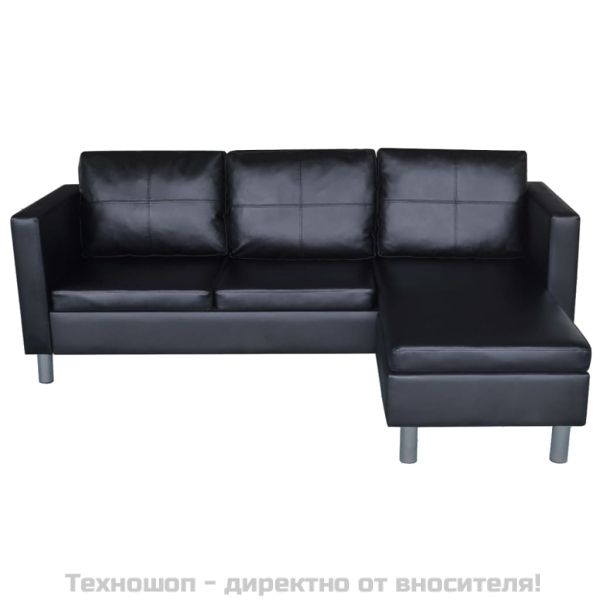 Триместен L-образен диван, изкуствена кожа, черен
