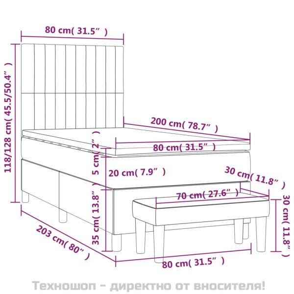 Боксспринг легло с матрак, светлосиво, 80x200 см, кадифе