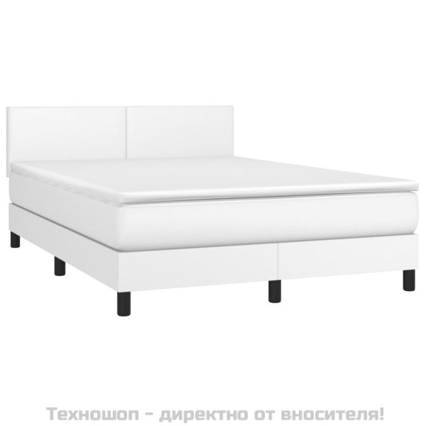 Боксспринг легло с матрак, бяло, 140x200 см, изкуствена кожа