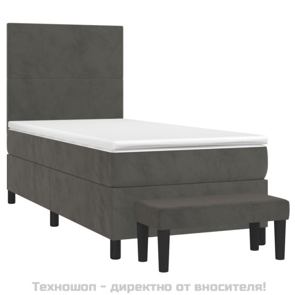 Боксспринг легло с матрак, тъмносиво, 80x200 см, кадифе