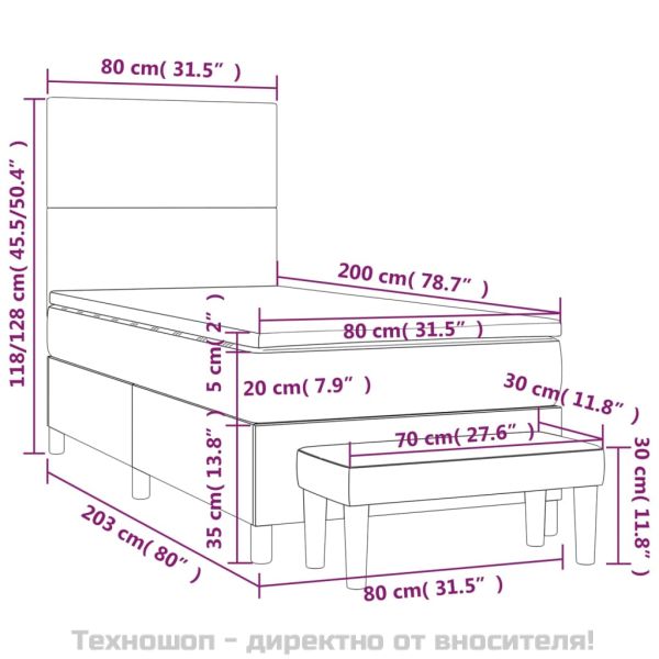 Боксспринг легло с матрак, тъмносиво, 80x200 см, кадифе