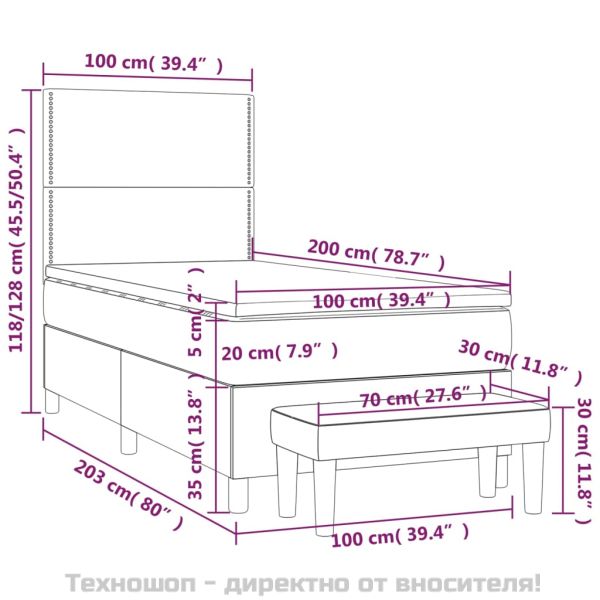 Боксспринг легло с матрак, тъмносиво, 100x200 см, кадифе
