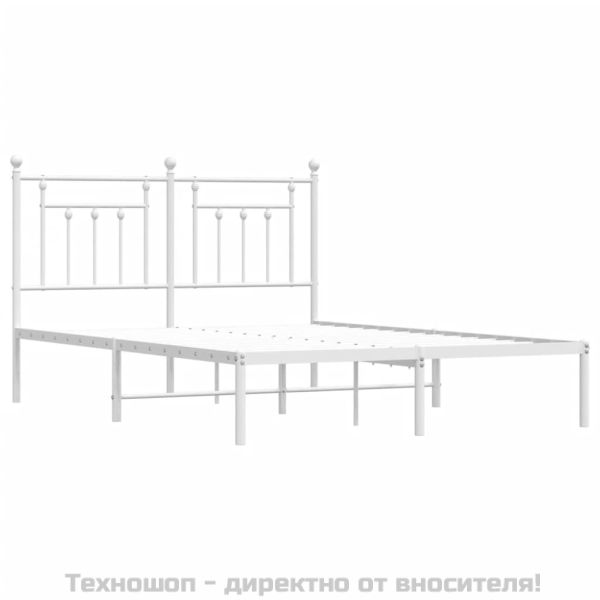 Метална рамка за легло с горна табла, бяла, 140x190 см