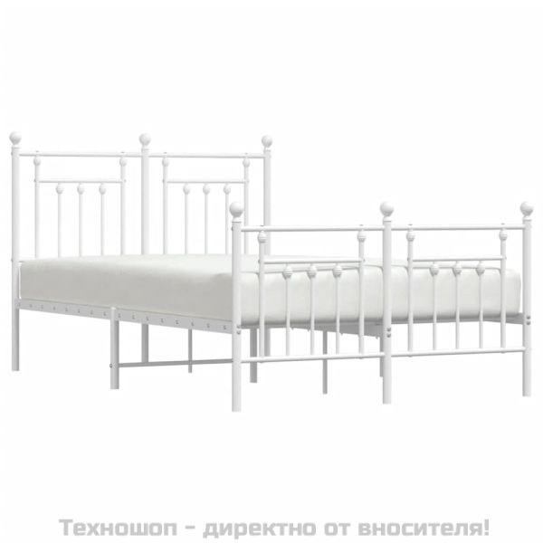 Метална рамка за легло с горна и долна табла, бяла, 120x200 см
