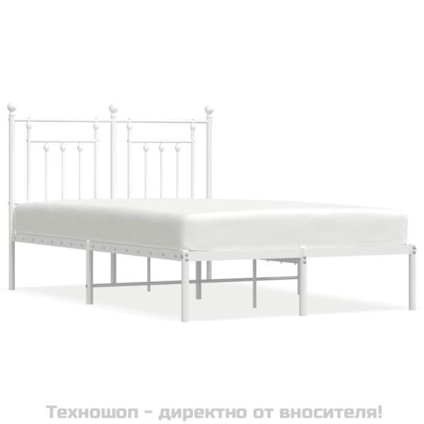 Метална рамка за легло с горна табла, бяла, 120x190 см