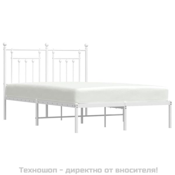 Метална рамка за легло с горна табла, бяла, 120x190 см
