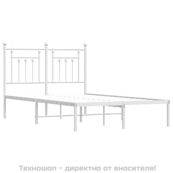 Метална рамка за легло с горна табла, бяла, 120x190 см