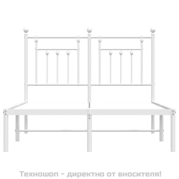 Метална рамка за легло с горна табла, бяла, 120x190 см
