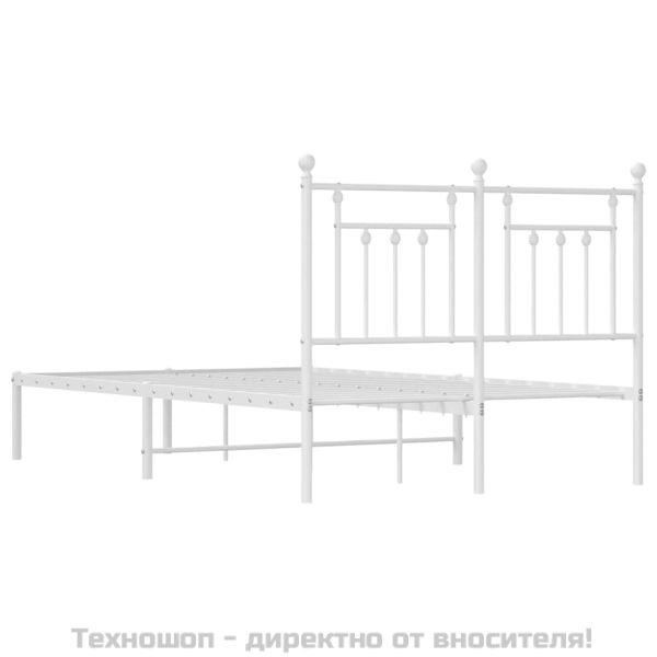 Метална рамка за легло с горна табла, бяла, 120x190 см