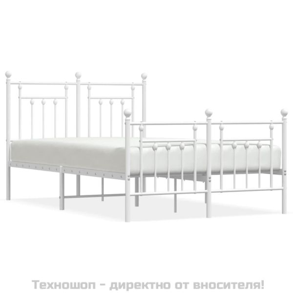 Метална рамка за легло с горна и долна табла, бяла, 120x190 см