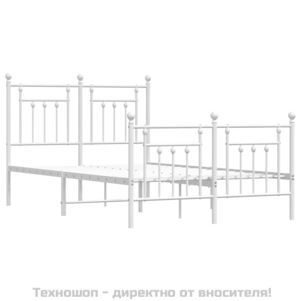 Метална рамка за легло с горна и долна табла, бяла, 120x190 см