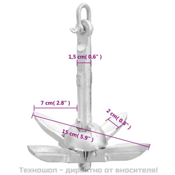 Сгъваема котва, сребриста, 0,7 кг, Горещо поцинкован чугун
