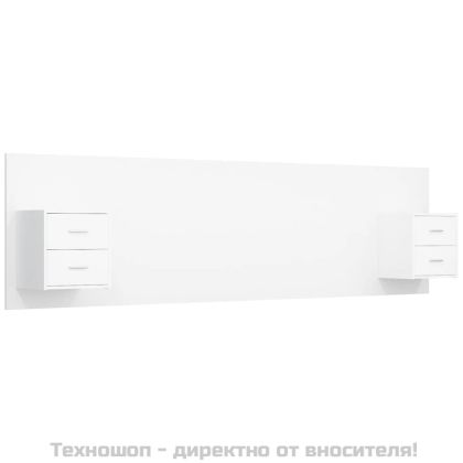 Горна табла за легло с шкафчета, бяла, инженерно дърво