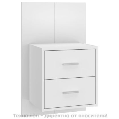 Горна табла за легло с шкафчета, бяла, инженерно дърво