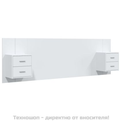 Горна табла за легло с шкафчета, бяла, инженерно дърво