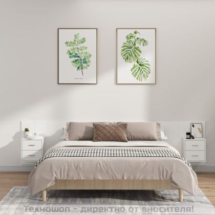 Горна табла за легло с шкафчета, бяла, инженерно дърво