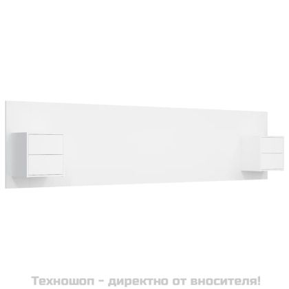 Горна табла за легло с шкафчета, бяла, инженерно дърво