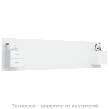 Горна табла за легло с шкафчета, бяла, инженерно дърво