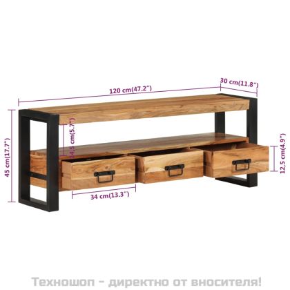 ТВ шкаф, 120x30x45 см, масивно акациево дърво