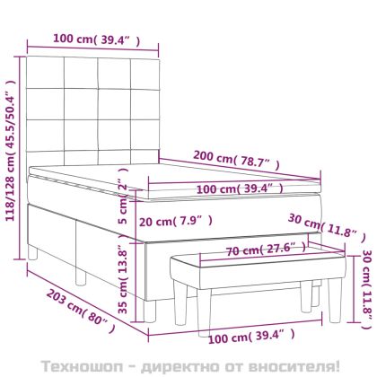 Боксспринг легло с матрак, черно, 100x200 см, плат