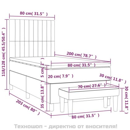 Боксспринг легло с матрак, тъмносиво, 80x200 см, кадифе