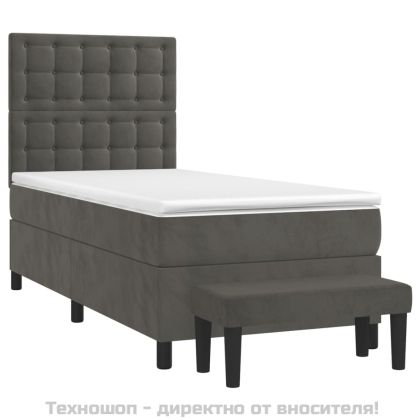 Боксспринг легло с матрак, тъмносиво, 100x200 см, кадифе